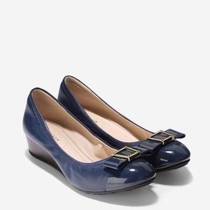 Cole Haan Emory Bow Wedge Navy Blue Leather Size 8